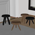 Small Stool Solid Wood Round Stool Low Stool Shoe Changing Stool Round Side Table 3d model