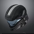 Sleek Futuristic Gray Helmet With White Stripe Transparent Visor And Mechanical Parts
