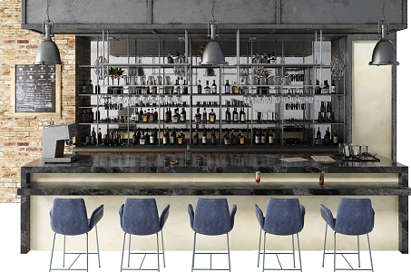 Industrial LOFT bar chair combination 3d model