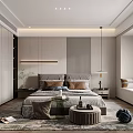 Modern Bedroom Interior Design With Large Bed Glass Fronted Wardrobe And Pendant Light