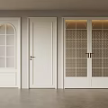 White Interior Doors With Arched Window Panel And Grid Glass Double Design 3d model