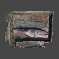 Ancient Square Pit Excavation Reveals Large Red White Fish Remains in Mud 3d model