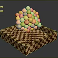 Golden Spherical Structure On Wooden Checkerboard Base With Shiny Balls