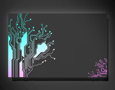 Blue And Pink Circuit Board Lines With Branch Like Extension On Black Background 3d model