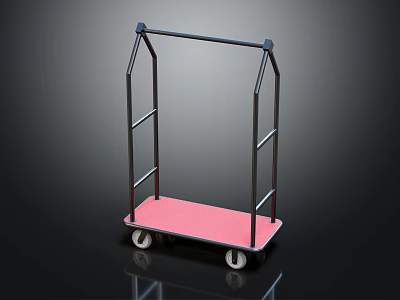Sturdy Metal Frame Utility Cart With Pink Platform And Four Wheels 3d model