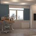 Kids Room Interior With Adjustable Wooden Desk Light Green Chair Books And Natural Light