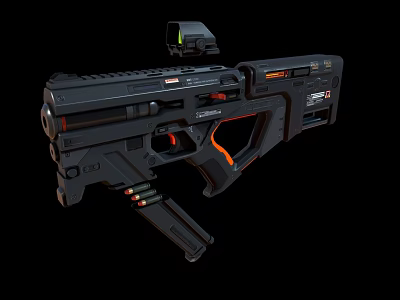 Futuristic Sci Fi Weapon With Tactical Scope Orange Accents And Black Ergonomic Design 3d model