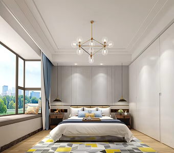 Bedroom Bay Window Master Bedroom Wardrobe Bed 3d model