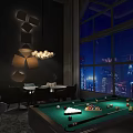 Modern KTV Interior With Lighting Design Comfortable Sofas Tables And City Night View 3d model