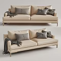 Modern Beige Two Seater Sofa With Gray Cushions And Throw Blanket 3d model