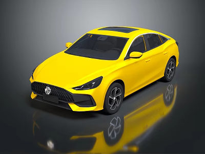 Yellow Modern Sedan With Sleek Body Design And Black Wheels On Reflective Surface 3d model