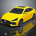 Yellow Modern Sedan With Sleek Body Design And Black Wheels On Reflective Surface
