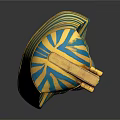 Intricate Egyptian Pharaoh Mask Sculpture With Golden Blue Red Decoration And Striped Headdress