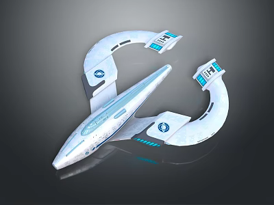 Futuristic Spaceship With Aerodynamic Structure And Blue Logos For Space Exploration 3d model