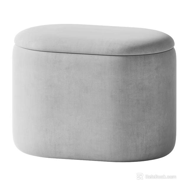 Stylish Modern Round Gray Velvet Sofa Stool For Living Room Decor 3d model 