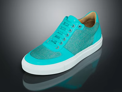 Turquoise Casual Shoes With Mesh Fabric Upper And White Sole Lace Up Design 3d model