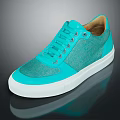Turquoise Casual Shoes With Mesh Fabric Upper And White Sole Lace Up Design