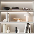 Modern Home Interior Decorative Ornament Set With Vases Bowls Lamp And Books On Shelves