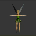 Tinker Bell Game Movie Character With Green Leaf Dress Transparent Iridescent Wings And Blonde Hair