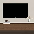 Modern Wooden TV Stand with Wall Mounted Flat Screen TV Lamp Decor and Books
