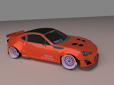 Orange Tuned Sports Car With Custom Wheels And Body Kit 3d model