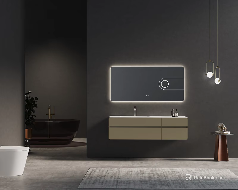 Modern Bathroom Interior Design With Sleek Vanity Cabinet And Backlit Mirror 3d model