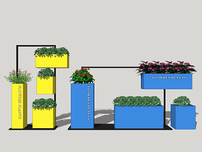 Colorful Planters Vertical Garden Structure With Various Heights Green Plants And Flowers 3d model