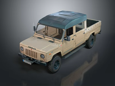 UAZ Beige Pickup Truck Exterior With Dark Roof And Off Road Features 3d model