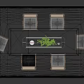 Modern Wooden Dining Table Set With Six Woven Chairs Green Plant Vase And Gray Rug