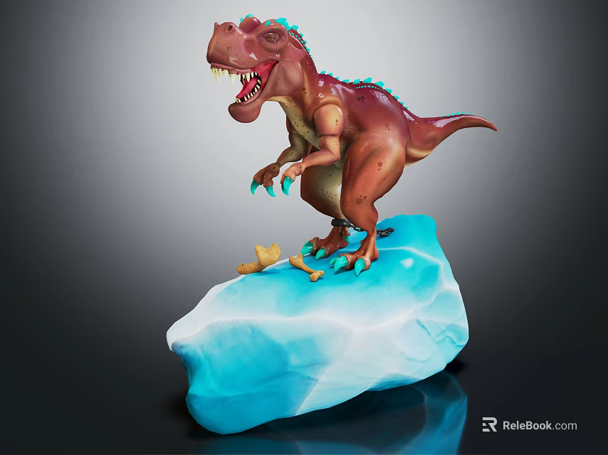 Cartoon Style Brown Dinosaur Figure With Blue Accents On Blue Ice Base 3d model 