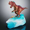 Cartoon Style Brown Dinosaur Figure With Blue Accents On Blue Ice Base