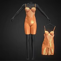 Orange Shiny Leotard Displayed On Black Mannequin With Smaller Hanger Version