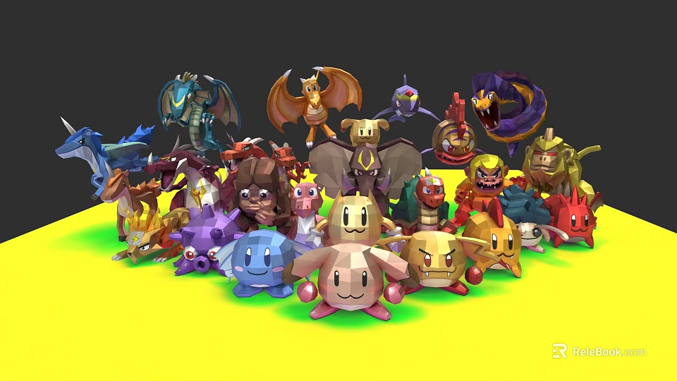 Colorful Poly Style Cartoon Characters Collection With Various Vibrant Designs And Funny Figures 3d model 