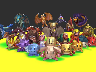 Colorful Poly Style Cartoon Characters Collection With Various Vibrant Designs And Funny Figures 3d model