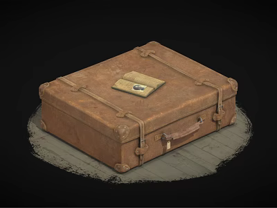 Vintage Brown Leather Suitcase With Old Book On Top Classic Retro Design 3d model