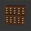 Red Wooden Drawer Cabinet With Multiple Small Drawers And Wooden Handles