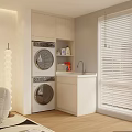 Modern Balcony Cabinetry Design With Washing Machine Dryer And Storage Area