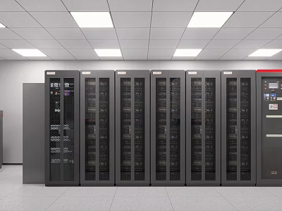 Data Center With Rows Of Server Racks White Ceiling And Bright Lighting 3d model