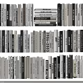 Monochrome Books And Magazines Neatly Arranged In Multiple Rows With Varied Sizes