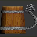 Unique Wooden Mug With Dragon Shaped Handle And Metal Decorative Accents