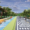 Municipal Road Design Featuring Green Landscaping Bicycle Lane Pedestrian Path Trees Cyclists And Pedestrians
