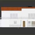 Cartoon Scene of White House Model With Red Roof Black Chimneys and Balcony White Railings
