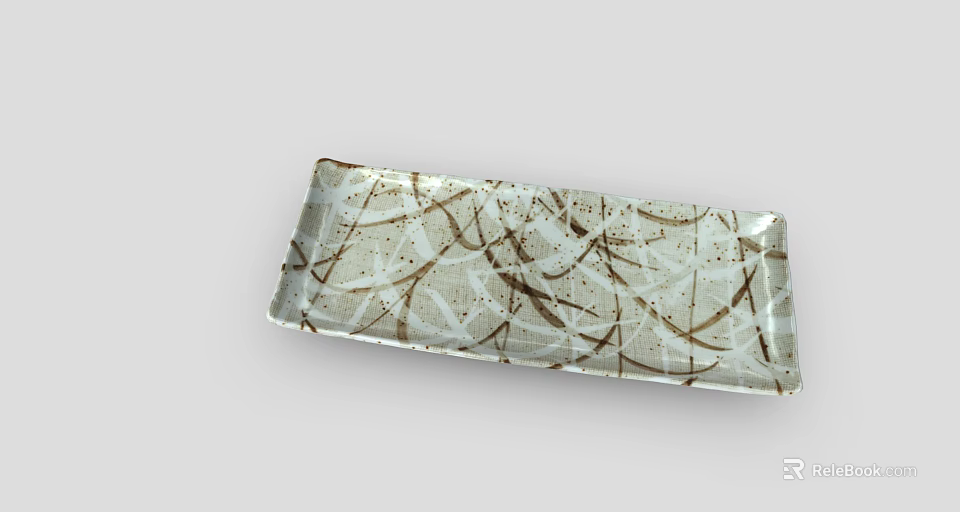 Elegant Decorative Rectangular Plate With White And Brown Line Surface Pattern 3d model 