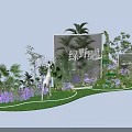 Art Installation With Green Plants White Deer Purple Flowers And Transparent Frame