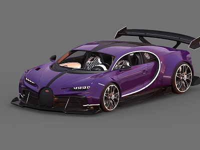Purple Bugatti Sports Car With Black Accents Rear Spoiler And Alloy Wheels 3d model