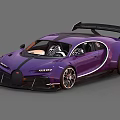 Purple Bugatti Sports Car With Black Accents Rear Spoiler And Alloy Wheels