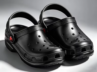 Black Clog Shoes with Ventilation Holes Adjustable Strap and Comfortable Sole Design 3d model