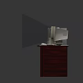 Vintage Desktop Computer Setup on Wooden Desk with Keyboard Monitor Mouse and Discs