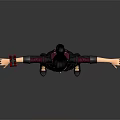 Game Movie Character 3D Model with Black Purple Jacket Red Buttons Red Wristbands Arms Outstretched Pose