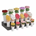 Sturdy Commercial Flower Display Stand with Various Colored Bouquets in White Pots